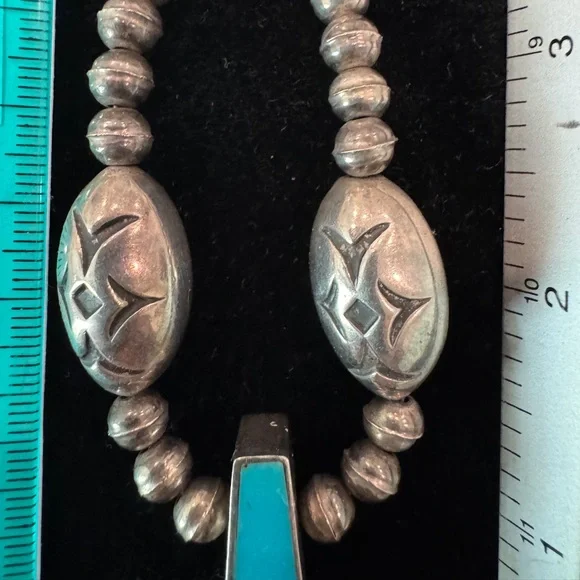 Vintage Southwestern Sterling Silver Beaded Turquoise Necklace - Picture 4 of 6